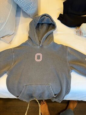 Kids Gray Hoodie with Pink 'O' Accent